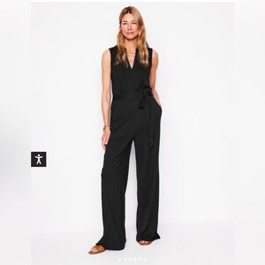 Boden NWT Naomi Notch Black Wide Leg Jumpsuit Size 2p